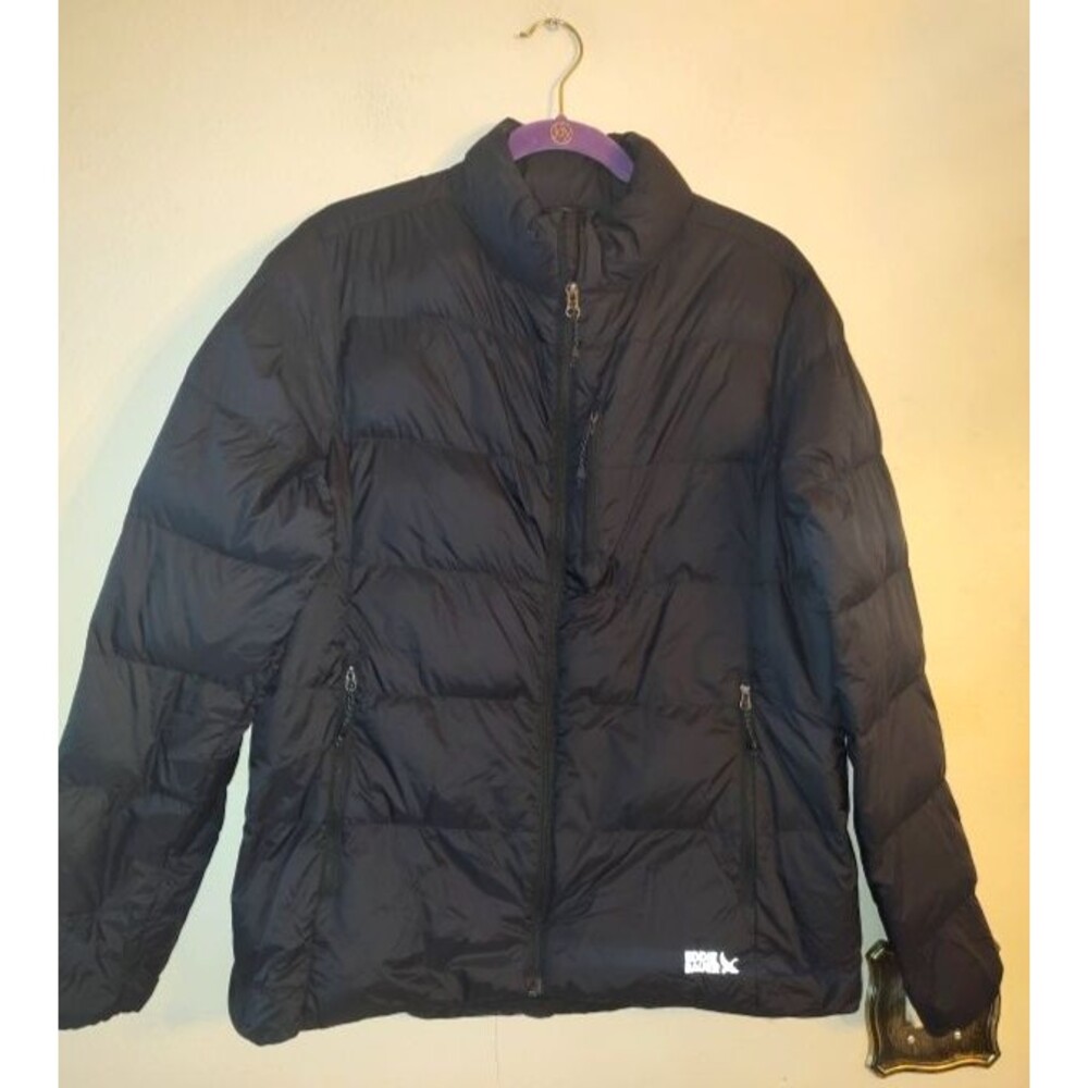 Womens Eddie Bauer 650 Down Black Jacket Puffer Full Zip & Pockets Sz L 80% Down